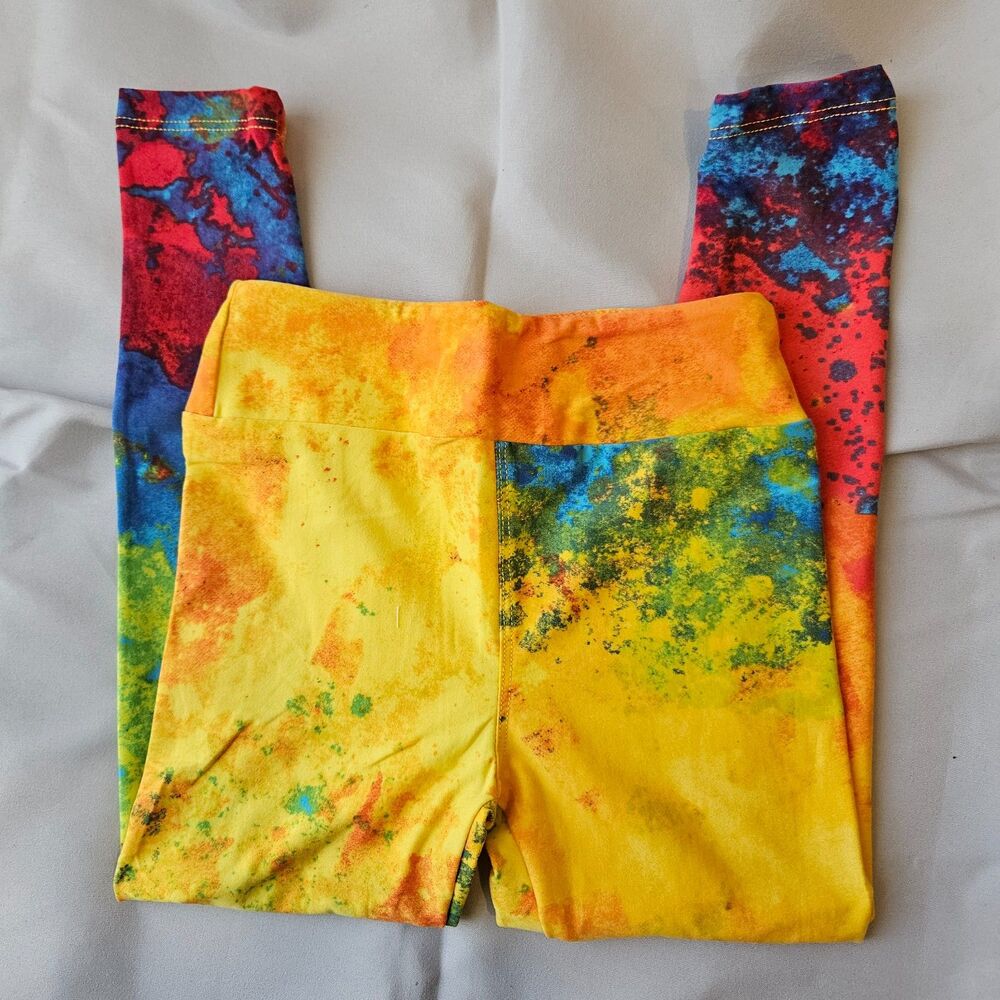 LuLaRoe Kids Multicolor Paint Splatter Tie-Dye Leggings Size S/M 3T-4T